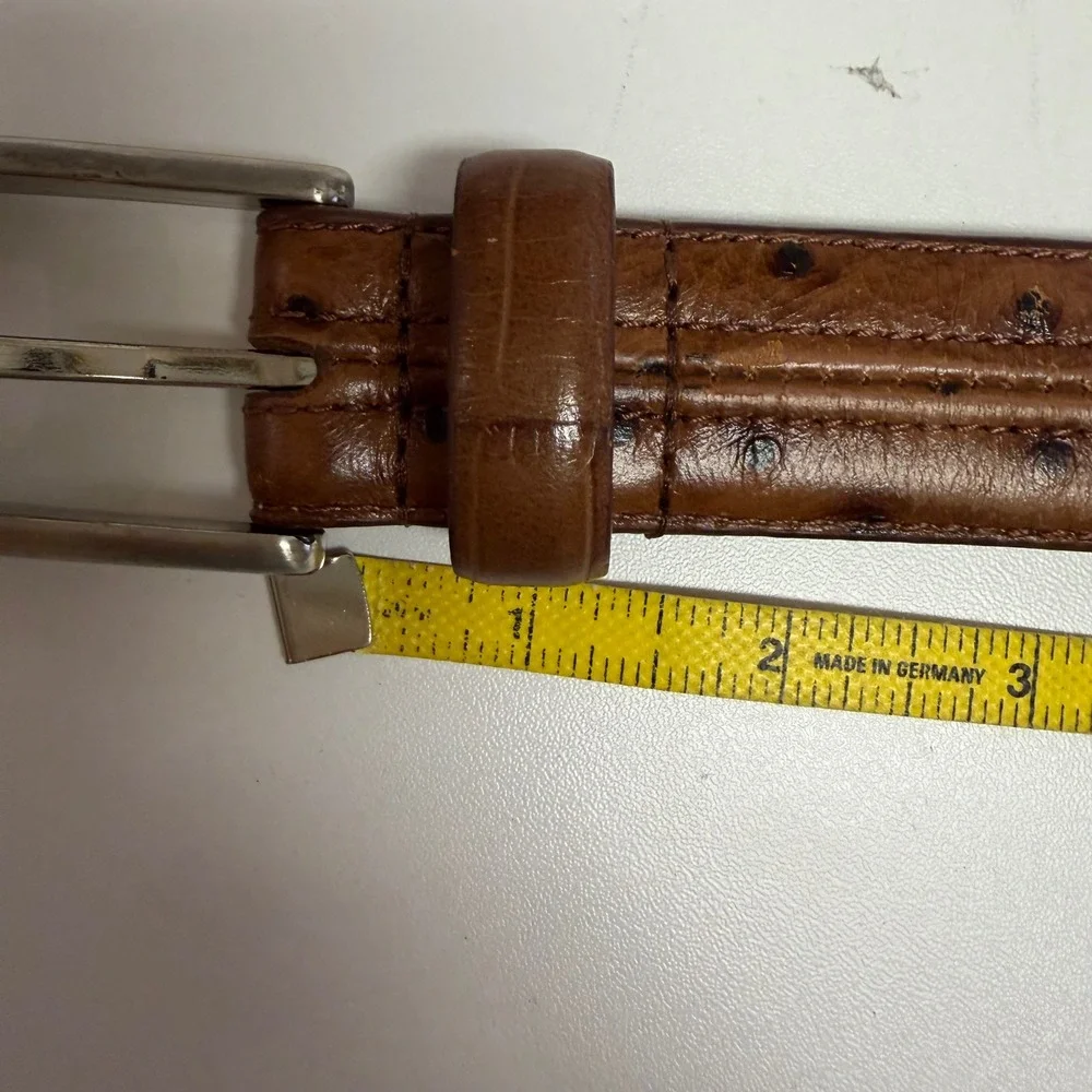 VTG Greg Norman Yachting Brown Ostrich Leather‎ Belt Silver Shark Logo GNL010